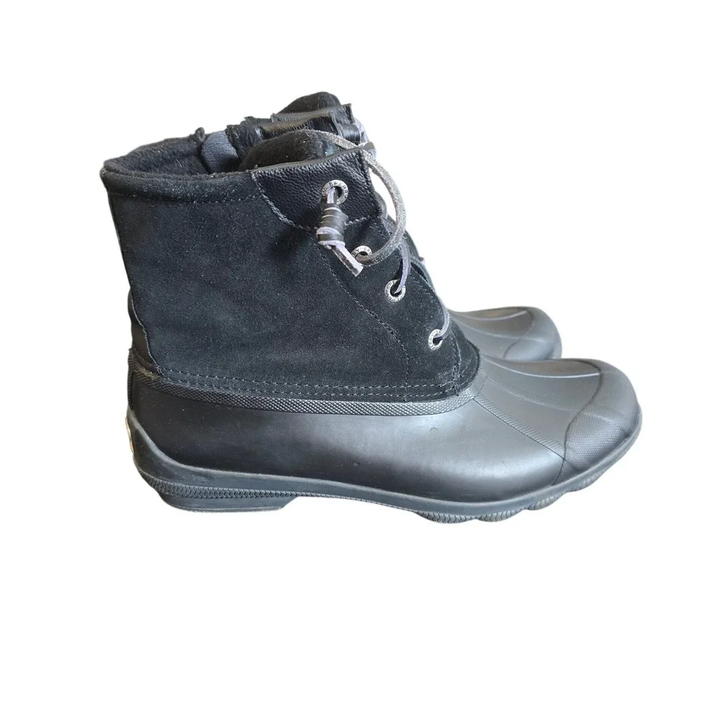 Sperry Saltwater Black Suede Leather Waterproof Duck Boots STS80422 Womens‎ 9